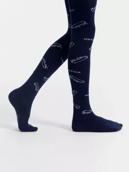 Колготки детские темно-синие с рисунком в виде скейтов