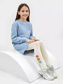 Колготки детские в бежевом цвете с рисунком в виде яблок