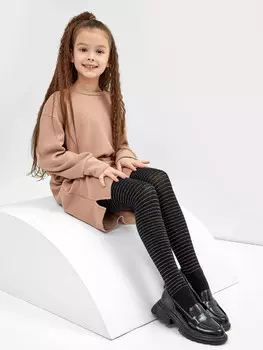 Колготки детские в черном цвете с рисунком в виде тонкой поперечной полоски с люрексом