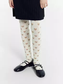 Колготки детские в молочно-белые с рисунком в виде сердечек