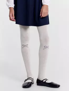 Колготки детские в молочные с рисунком в виде бантиков с горошком