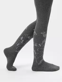 Колготки детские в сером цвете с контурным рисунком