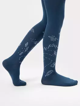 Колготки детские в синем цвете с контурным рисунком