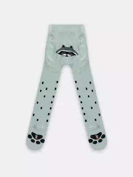 Колготки детские в светло-оливковом цвете с енотами