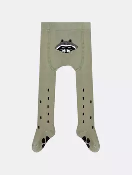 Колготки детские в зеленом цвете с рисунком в виде енота