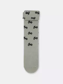 Колготки детские зеленые с рисунком в виде мелких мотоциклов