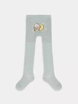 Колготки детские зеленые с рисунком в виде девочки на луне