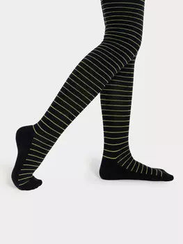 Колготы для девочек с махровой стопой черные в полоску