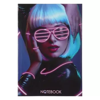 Колледж-тетрадь в интегральной обложке, а5, 64 листа, девушка. неон, блок в клетку, глянцевая ламинация