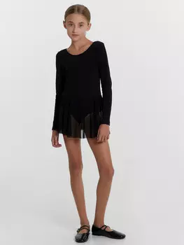 Комбидрес с юбкой из сетки черного цвета для девочек