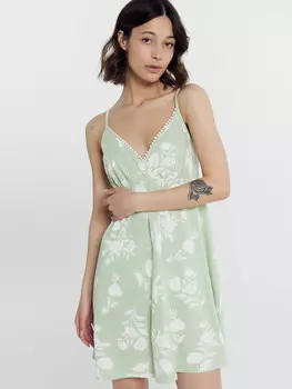 Комбинация женская зеленая с цветами