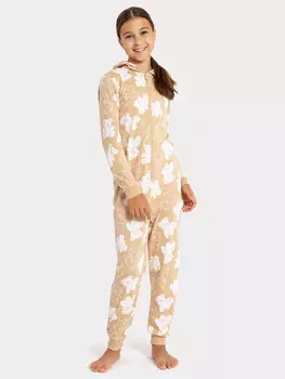 Комбинезон для девочек в бежево-карамельном оттенке с мишками