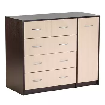 Комод для хранения клик мебель, с 5 выдвижными ящиками, с дверью, 1100480900 мм, цвет венге темный/венге светлый