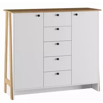 Комод теодора с дверьми, 1290х421х1106, белый/крафт золотой