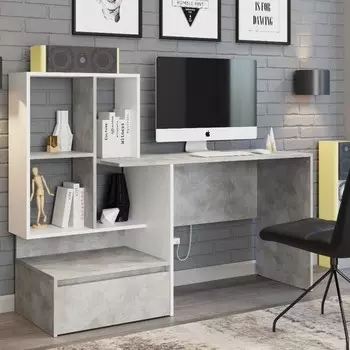 Компьютерный стол кс-7, 1470х500х1160, цемент светлый/белый