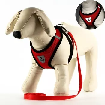 Комплект амуниции с мягкой шлейкой и светоотражающей нашивкой, l, ош 33 см, ог 36-48, красный 761309