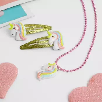 Комплект детский 3 предмета: 2 заколки, кулон