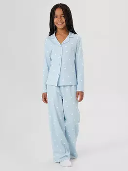 Комплект для девочек голубой с принтом сердечки