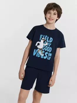 Комплект для мальчиков синий с принтом и надписью