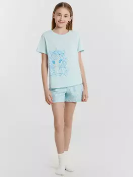 Комплект домашний для девочек голубой с единорогами