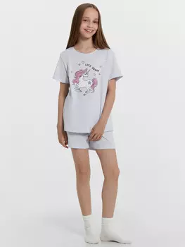 Комплект домашний для девочек голубой с надписью