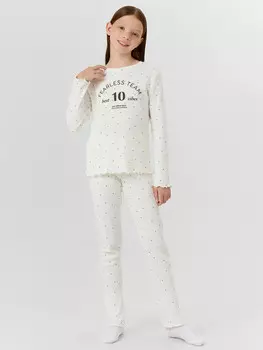 Комплект домашний для девочек молочный с принтом и надписью