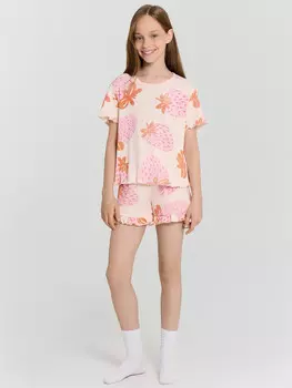 Комплект домашний для девочек розовый с принтом