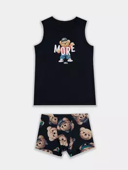 Комплект домашний для мальчиков черный с принтом