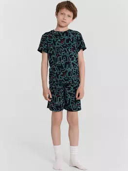 Комплект домашний для мальчиков черный с принтом