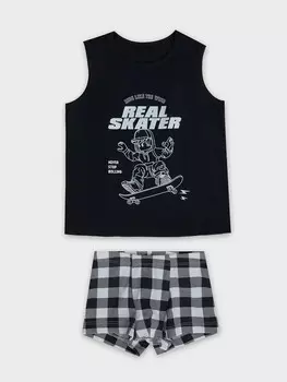 Комплект домашний для мальчиков черный с принтом