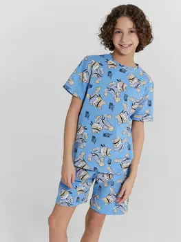 Комплект домашний для мальчиков голубой с принтом