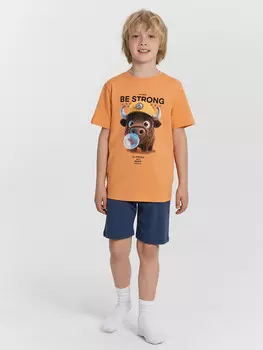 Комплект домашний для мальчиков коричневый с принтом и надписью