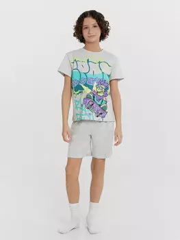 Комплект домашний для мальчиков серый с принтом