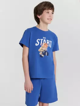 Комплект домашний для мальчиков синий с принтом и надписью