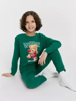 Комплект домашний для мальчиков зеленый с принтом и надписью