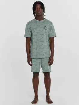 Комплект домашний мужской зеленый с принтом