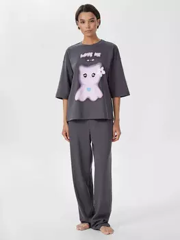 Комплект домашний серый с принтом