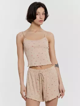 Комплект домашний женский бежевый с цветочным принтом