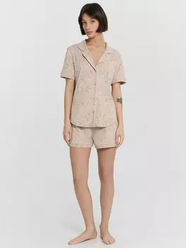 Комплект домашний женский бежевый с цветочным принтом