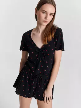 Комплект домашний женский черный с принтом