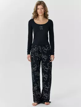 Комплект домашний женский черный с принтом