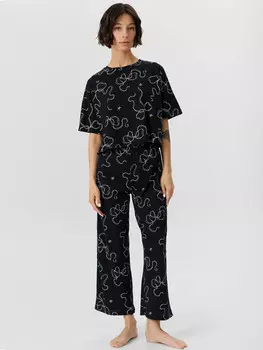 Комплект домашний женский черный с принтом