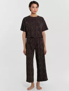 Комплект домашний женский коричневый с леопардовым принтом