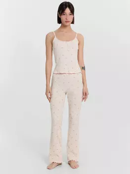 Комплект домашний женский кремовый с цветочным принтом