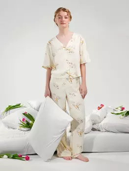 Комплект домашний женский кремовый с принтом
