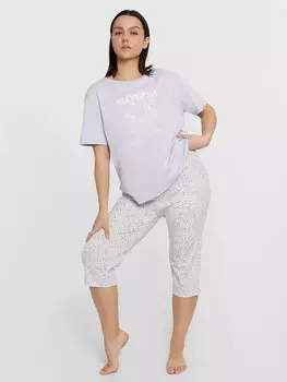 Комплект домашний женский лиловый с принтом и надписью