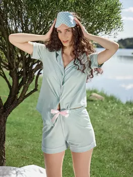 Комплект домашний женский мятный в полоску