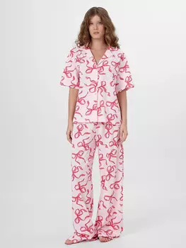 Комплект домашний женский розовый с бантиками