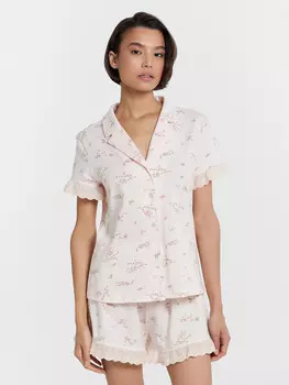 Комплект домашний женский розовый с цветочным принтом