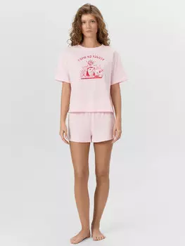 Комплект домашний женский розовый с принтом и надписью